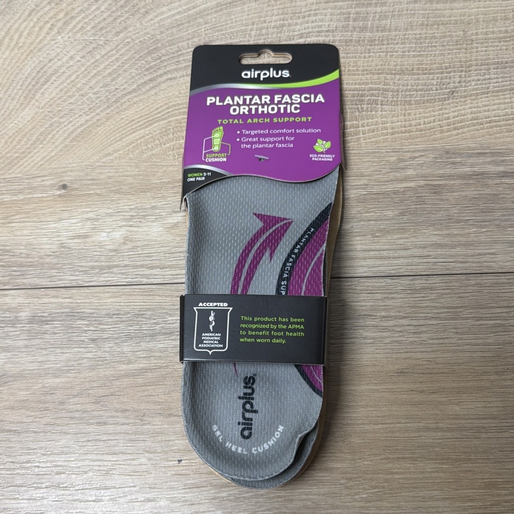 Airplus Plantar Fascia Orthotic Insoles 5-11 Gray Arch Heel Shoe Inserts New